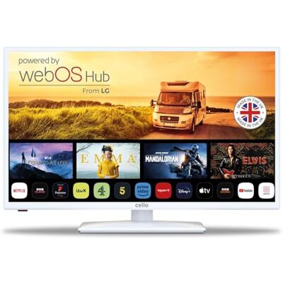 Cello Televisor Inteligente White Traveller de 32 Pulgadas y 12 voltios, WebOS rápido, Bluetooth, Netflix, Apple TV y DAZN para autocaravanas y caravanas Cello Televisor Inteligente White Traveller de 32 Pulgadas y 12 voltios, WebOS rápido, Bluetooth, Netflix, Apple TV y DAZN para autocaravanas y caravanas