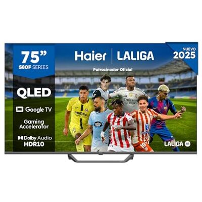 HAIER QLED 4K UHD H75S80FUX 75 Pulgadas Smart TV, Google TV, Dolby Audio, HDR 10, Smart Remote Control, Google Assistant, Bluetooth 5.1, 120Hz Gaming, USB 2.0, DBX TV, HDMI 2.1 x 4, Sin Marcos, 2025 HAIER QLED 4K UHD H75S80FUX 75 Pulgadas Smart TV, Google TV, Dolby Audio, HDR 10, Smart Remote Control, Google Assistant, Bluetooth 5.1, 120Hz Gaming, USB 2.0, DBX TV, HDMI 2.1 x 4, Sin Marcos, 2025