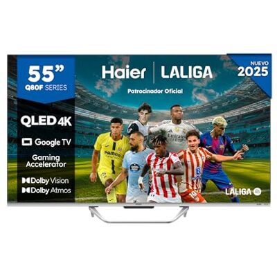 HAIER QLED 4K UHD H55Q80FUX 55", Smart TV, Google TV, Dolby Atmos y Dolby Vision, HDR 10+, Smart Remote Control, Google Assistant, Bluetooth 5.1, DBX TV, HDMI 2.1 x 4, Sin Marcos, 2025 HAIER QLED 4K UHD H55Q80FUX 55", Smart TV, Google TV, Dolby Atmos y Dolby Vision, HDR 10+, Smart Remote Control, Google Assistant, Bluetooth 5.1, DBX TV, HDMI 2.1 x 4, Sin Marcos, 2025