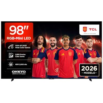 TCL 98RM7L 98 Pulgadas RGB-Mini LED 4K HDR10+ Smart TV, 2.000 Nits 2.880 Zonas de Color Preciso, Dolby Vision IQ & Atmos, Sonido Onkyo 2.1, Game Master, 144Hz VRR, Apple AirPlay 2 TCL 98RM7L 98 Pulgadas RGB-Mini LED 4K HDR10+ Smart TV, 2.000 Nits 2.880 Zonas de Color Preciso, Dolby Vision IQ & Atmos, Sonido Onkyo 2.1, Game Master, 144Hz VRR, Apple AirPlay 2