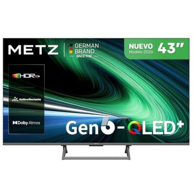 Metz TV 43 Pulgadas (109 cm), Smart TV 4K UHD QLED, HDR10+, MEMC, Pantalla Mate antirreflejos, Compatible con Chromecast, Dolby Vision y Dolby Audio, 3 HDMI y USB (43MQH7600Z, Modelo 2026) Metz TV 43 Pulgadas (109 cm), Smart TV 4K UHD QLED, HDR10+, MEMC, Pantalla Mate antirreflejos, Compatible con Chromecast, Dolby Vision y Dolby Audio, 3 HDMI y USB (43MQH7600Z, Modelo 2026)