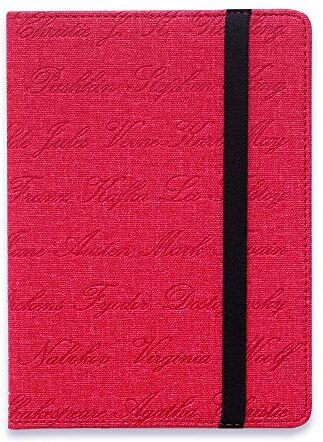 Berfea eReader - Funda universal para Tagus Iris KOBO Pocket Color Tolino Woxter Energy e-Reader Funda protectora de piel sintética (con nombre del autor rosa rojo)