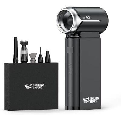 Smiling Shark Soplador de Polvo Eléctrico, J02 Aluminio 150000RPM Plumero de Aire Comprimido Potente Motor Sin Escobillas Recargable Inalámbrico & Batería de 8000mAh para PC/Teclado/Coche/Casa Smiling Shark Soplador de Polvo Eléctrico, J02 Aluminio 150000RPM Plumero de Aire Comprimido Potente Motor Sin Escobillas Recargable Inalámbrico & Batería de 8000mAh para PC/Teclado/Coche/Casa