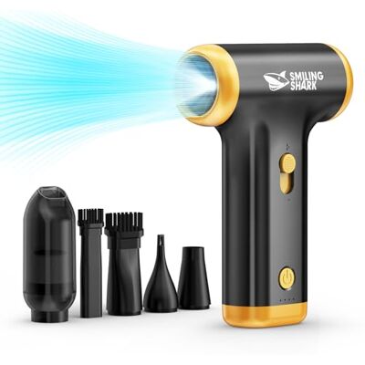Smiling Shark Soplador de Polvo Eléctrico, JF-01 PRO Motor Sin Escobillas Velocidad Sin Escala 130000RPM con Luz LED Plumero de Aire Comprimido, Mini Turbo Ventilador para Limpieza PC/Cooling/Coche Smiling Shark Soplador de Polvo Eléctrico, JF-01 PRO Motor Sin Escobillas Velocidad Sin Escala 130000RPM con Luz LED Plumero de Aire Comprimido, Mini Turbo Ventilador para Limpieza PC/Cooling/Coche
