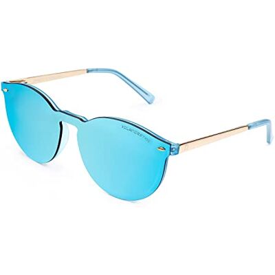 CLANDESTINE Gafas de Sol Unisex Modelo Looop Color Dorado Lentes de Nylon de Color Azul con Filtro HD y Efecto Espejo Protección UV 400-139 x 56 mm CLANDESTINE Gafas de Sol Unisex Modelo Looop Color Dorado Lentes de Nylon de Color Azul con Filtro HD y Efecto Espejo Protección UV 400-139 x 56 mm