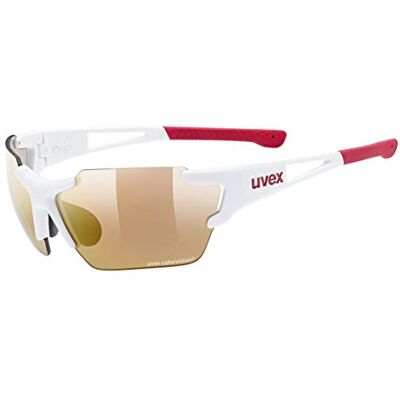 Uvex sportstyle 803 race CV V small, gafas deportivas unisex, tintadas para realzar el contraste y de espejo, fotocromáticas, white matt red/red, one size Uvex sportstyle 803 race CV V small, gafas deportivas unisex, tintadas para realzar el contraste y de espejo, fotocromáticas, white matt red/red, one size