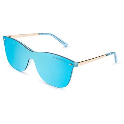 CLANDESTINE Gafas de Sol Unisex Modelo Way by El Hombre de Negro Color Dorado y Azul Lentes de Nylon de Color Azul con Filtro HD y Efecto Espejo Protección UV 400-141 x 50 mm CLANDESTINE Gafas de Sol Unisex Modelo Way by El Hombre de Negro Color Dorado y Azul Lentes de Nylon de Color Azul con Filtro HD y Efecto Espejo Protección UV 400-141 x 50 mm