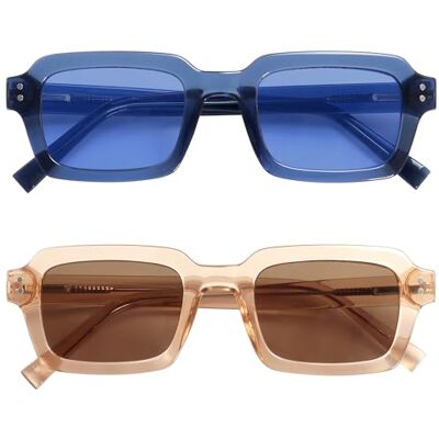 OPULIZE EDG Gafas de sol hombre y mujer, Lentes Antideslumbrante, Protección UV, Rectangular, Paquete de 2 Azul/Rosa OPULIZE EDG Gafas de sol hombre y mujer, Lentes Antideslumbrante, Protección UV, Rectangular, Paquete de 2 Azul/Rosa