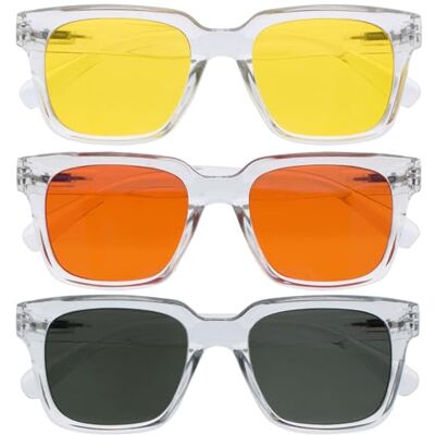 OPULIZE RA Gafas de sol hombre y mujer Lentes Polarizadas Amarillas/Naranjas/Verdes Paquete de 3 Protección UV Antirreflectantes y Antideslumbrante Claro OPULIZE RA Gafas de sol hombre y mujer Lentes Polarizadas Amarillas/Naranjas/Verdes Paquete de 3 Protección UV Antirreflectantes y Antideslumbrante Claro