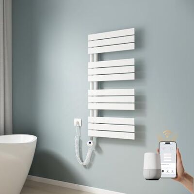 EMKE Toallero eléctrico con WiFi, 1041 x 500 mm, Plano, radiador de baño, toallero eléctrico, Calentador de Toallas con termostato y Barra de calefacción, 600 W, Color Blanco EMKE Toallero eléctrico con WiFi, 1041 x 500 mm, Plano, radiador de baño, toallero eléctrico, Calentador de Toallas con termostato y Barra de calefacción, 600 W, Color Blanco