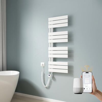 EMKE Toallero eléctrico con WiFi, 1041 x 400 mm, Plano, radiador de baño, toallero eléctrico, Calentador de Toallas con termostato y Barra de calefacción, 400 W, Color Blanco EMKE Toallero eléctrico con WiFi, 1041 x 400 mm, Plano, radiador de baño, toallero eléctrico, Calentador de Toallas con termostato y Barra de calefacción, 400 W, Color Blanco