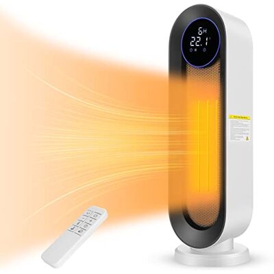 COOCHEER Calentador de ventilador de cerámica, 2000 W, 3 modos, termostato, temporizador de 12 horas, protección contra inclinaciones, 100° oscilante para hogar y oficina, pantalla grande blanca COOCHEER Calentador de ventilador de cerámica, 2000 W, 3 modos, termostato, temporizador de 12 horas, protección contra inclinaciones, 100° oscilante para hogar y oficina, pantalla grande blanca
