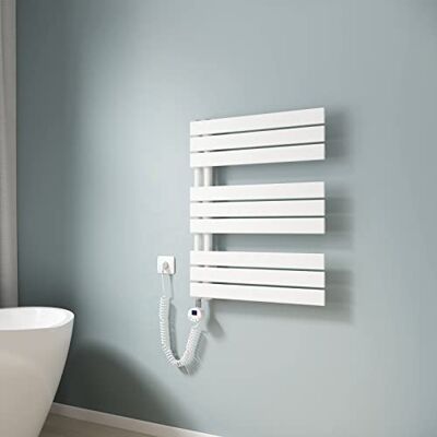 EMKE Radiador de baño eléctrico, 762 x 600 mm, radiador de toallas, con termostato, calentador de toallas curvo, toallero eléctrico, radiador de baño, toallero con barra calefactora, blanco, EMKE Radiador de baño eléctrico, 762 x 600 mm, radiador de toallas, con termostato, calentador de toallas curvo, toallero eléctrico, radiador de baño, toallero con barra calefactora, blanco,