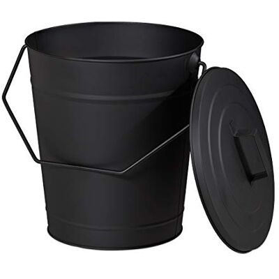 Relaxdays Cubo Cenizas con Tapa, 12 litros, Accesorio Chimenea, Estufa, BBQ, con Asa, para Carbón y Ceniza, Acero, Negro Relaxdays Cubo Cenizas con Tapa, 12 litros, Accesorio Chimenea, Estufa, BBQ, con Asa, para Carbón y Ceniza, Acero, Negro