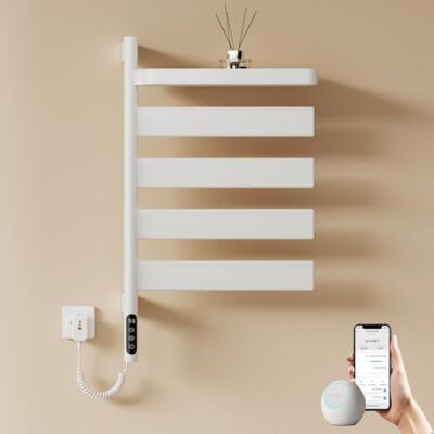 EMKE Toallero eléctrico (769 x 450 mm, Giratorio 180°, con Control de aplicación WiFi, Calentador de Toallas Plano con termostato y Temporizador, 120 W, IP45), Color Blanco EMKE Toallero eléctrico (769 x 450 mm, Giratorio 180°, con Control de aplicación WiFi, Calentador de Toallas Plano con termostato y Temporizador, 120 W, IP45), Color Blanco