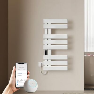 EMKE Radiador eléctrico de baño 850 x 400 mm, radiador inteligente con control por aplicación WiFi, temporizador y termostato, calentador de toallas para montaje en pared, 230 W, IP45, color blanco EMKE Radiador eléctrico de baño 850 x 400 mm, radiador inteligente con control por aplicación WiFi, temporizador y termostato, calentador de toallas para montaje en pared, 230 W, IP45, color blanco