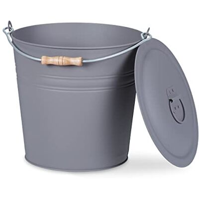Relaxdays Cubo Cenizas con Tapa, 12 L, Accesorio Chimenea, Estufa, BBQ, con Asa, para Carbón y Ceniza, Redondo, Gris Relaxdays Cubo Cenizas con Tapa, 12 L, Accesorio Chimenea, Estufa, BBQ, con Asa, para Carbón y Ceniza, Redondo, Gris