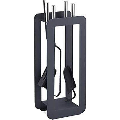 Relaxdays Accesorios Chimenea, Set de 5 Piezas, Atizador, Pala, Escoba, Pinzas y Soporte, Útiles Estufa, Gris/Plateado, Acero, 60 x 22,5 x 16 cm Relaxdays Accesorios Chimenea, Set de 5 Piezas, Atizador, Pala, Escoba, Pinzas y Soporte, Útiles Estufa, Gris/Plateado, Acero, 60 x 22,5 x 16 cm