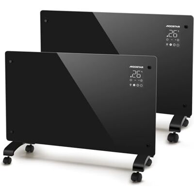 Aigostar Radiador Electrico Bajo Consumo Silencioso, Conexión Wi-Fi, 2000 W Convector Eléctrico de Vidrio Ultra Fino, 3 Modos y ECO, Temporizador de 24 Horas, Pantalla LED Táctil, Negro, 2 Unidades Aigostar Radiador Electrico Bajo Consumo Silencioso, Conexión Wi-Fi, 2000 W Convector Eléctrico de Vidrio Ultra Fino, 3 Modos y ECO, Temporizador de 24 Horas, Pantalla LED Táctil, Negro, 2 Unidades