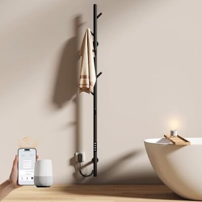 EMKE Radiador de baño eléctrico con una barra, secador de toallas eléctrico con una barra, temperatura constante inteligente, toallero radiador, calentador de toallas, color negro EMKE Radiador de baño eléctrico con una barra, secador de toallas eléctrico con una barra, temperatura constante inteligente, toallero radiador, calentador de toallas, color negro