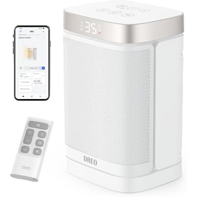 Dreo Atom One S Calentador de ventilador de ahorro de energía, silencioso, 1500 W con mando a distancia, oscilante de 70 grados, wifi Alexa y Google Assistant, temporizador de 12 horas, 3 modos, 3 Dreo Atom One S Calentador de ventilador de ahorro de energía, silencioso, 1500 W con mando a distancia, oscilante de 70 grados, wifi Alexa y Google Assistant, temporizador de 12 horas, 3 modos, 3