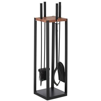 Relaxdays Accesorios Chimenea 5 Piezas, Juego de Estufa con Atizador, Pinzas, Escoba, Pala y Soporte, Negro/Marrón Relaxdays Accesorios Chimenea 5 Piezas, Juego de Estufa con Atizador, Pinzas, Escoba, Pala y Soporte, Negro/Marrón