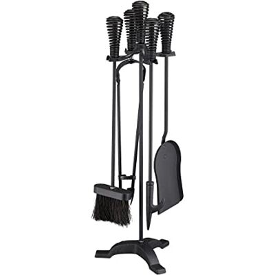 Relaxdays Accesorios Chimenea, Set 5 Piezas, Atizador, Pala, Escoba, Pinzas y Soporte, Útiles de Estufa, Acero, Negro Relaxdays Accesorios Chimenea, Set 5 Piezas, Atizador, Pala, Escoba, Pinzas y Soporte, Útiles de Estufa, Acero, Negro