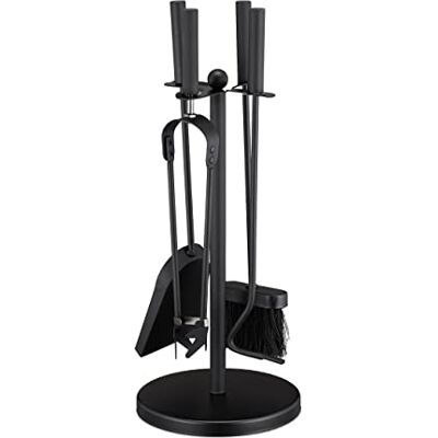 Relaxdays Accesorios Chimenea, Set 5 Piezas, Atizador, Pala, Escoba, Pinzas y Soporte, Útiles Estufa de Acero, Negro Relaxdays Accesorios Chimenea, Set 5 Piezas, Atizador, Pala, Escoba, Pinzas y Soporte, Útiles Estufa de Acero, Negro