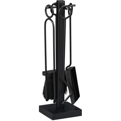 Relaxdays Accesorios Chimenea, 5 Piezas, Atizador, Escoba, Pala, Pinzas y Soporte, Herramientas de Hierro Estufa, Negro Relaxdays Accesorios Chimenea, 5 Piezas, Atizador, Escoba, Pala, Pinzas y Soporte, Herramientas de Hierro Estufa, Negro