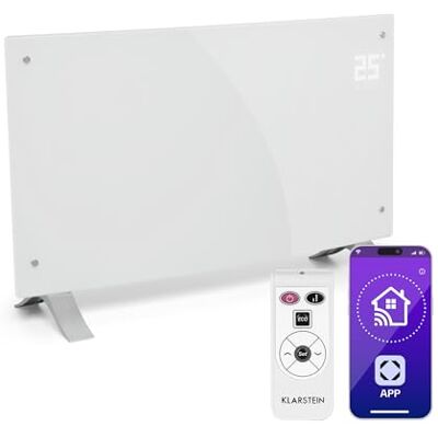 KLARSTEIN Bornholm Curved Smart calefactor, pantalla LED, panel táctil, programable, control por app, 2 niveles: 1000 y 2000 W, termostato 5-45°C, regulador de temperatura, modo eco, blanco KLARSTEIN Bornholm Curved Smart calefactor, pantalla LED, panel táctil, programable, control por app, 2 niveles: 1000 y 2000 W, termostato 5-45°C, regulador de temperatura, modo eco, blanco