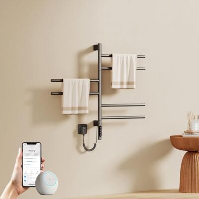 EMKE Radiador eléctrico de baño 782 × 450 mm, radiador toallero Giratorio 180° con Control de aplicación WiFi, Calentador de Toallas con termostato y Temporizador para Montaje en Pared, 135 W, IP45 EMKE Radiador eléctrico de baño 782 × 450 mm, radiador toallero Giratorio 180° con Control de aplicación WiFi, Calentador de Toallas con termostato y Temporizador para Montaje en Pared, 135 W, IP45