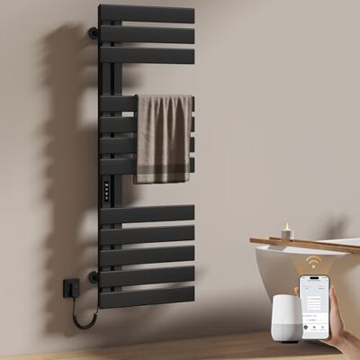 EMKE Calentador de baño eléctrico, toallero, 500 x 1300 mm, radiador de toallas, calentador de toallas, eléctrico para Alexa, Google Home y aplicación, negro EMKE Calentador de baño eléctrico, toallero, 500 x 1300 mm, radiador de toallas, calentador de toallas, eléctrico para Alexa, Google Home y aplicación, negro