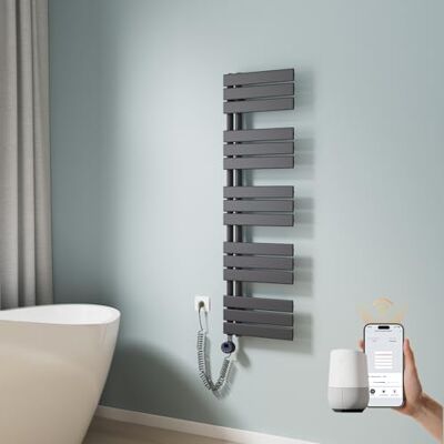 EMKE Toallero eléctrico con WiFi, 1320 x 400 mm, Plano, radiador de baño, toallero eléctrico, Calentador de Toallas con termostato y Barra de calefacción, 600 W, Antracita EMKE Toallero eléctrico con WiFi, 1320 x 400 mm, Plano, radiador de baño, toallero eléctrico, Calentador de Toallas con termostato y Barra de calefacción, 600 W, Antracita