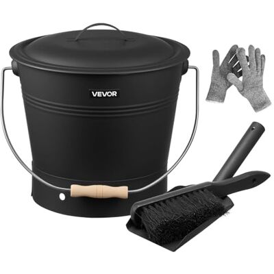 VEVOR Cubo de Cenizas con Tapa 4 en 1, con Cubo para Carbón, Pala, Escoba y Guantes, Cenicero de Metal para Chimenea, Capacidad de 9,8 L, Fogatas y Estufas de Leña, Acero al Carbono, Color Negro VEVOR Cubo de Cenizas con Tapa 4 en 1, con Cubo para Carbón, Pala, Escoba y Guantes, Cenicero de Metal para Chimenea, Capacidad de 9,8 L, Fogatas y Estufas de Leña, Acero al Carbono, Color Negro