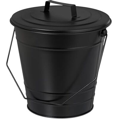 Relaxdays Cubo para Cenizas con Tapa, 7 L, Accesorio para Chimenea, Estufa, con Asa, Almacenar Carbón, Hierro, Negro Relaxdays Cubo para Cenizas con Tapa, 7 L, Accesorio para Chimenea, Estufa, con Asa, Almacenar Carbón, Hierro, Negro