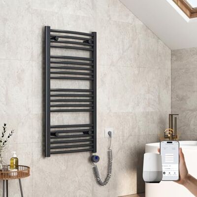 EMKE Radiador de baño eléctrico Curvado, 1200 x 500 mm, con WiFi, toallero eléctrico, Toalla, radiador de baño con termostato y Barra de calefacción, 500 W, Antracita EMKE Radiador de baño eléctrico Curvado, 1200 x 500 mm, con WiFi, toallero eléctrico, Toalla, radiador de baño con termostato y Barra de calefacción, 500 W, Antracita