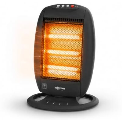 Avilia Calentador halógeno con 3 elementos independientes, 1200 W, 15 x 11 x 22 pulgadas, ideal para el calor del invierno, con protección de inclinación y protección contra sobrecalentamiento Avilia Calentador halógeno con 3 elementos independientes, 1200 W, 15 x 11 x 22 pulgadas, ideal para el calor del invierno, con protección de inclinación y protección contra sobrecalentamiento