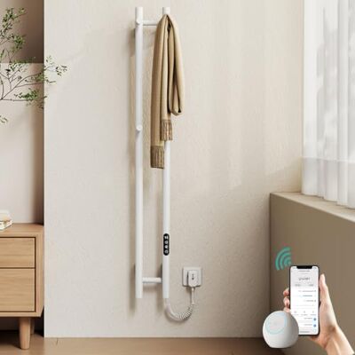 EMKE Toallero eléctrico 1200 x 124 mm, Calentador de Toallas de diseño con Control de aplicación WiFi, radiador de baño con 4 Ganchos, 145 W, IP45, Color Blanco EMKE Toallero eléctrico 1200 x 124 mm, Calentador de Toallas de diseño con Control de aplicación WiFi, radiador de baño con 4 Ganchos, 145 W, IP45, Color Blanco