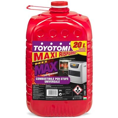 Toyotomi MAX20L Super Pure, Combustible compatible con todas las estufas eléctricas o mecánicas, Excelencia japonesa, Maxi ahorro de 20 litros Toyotomi MAX20L Super Pure, Combustible compatible con todas las estufas eléctricas o mecánicas, Excelencia japonesa, Maxi ahorro de 20 litros