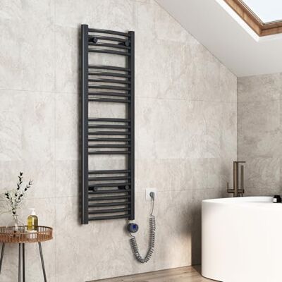 EMKE Radiador eléctrico con termostato, 1000 x 400 mm, radiador de baño curvado, antracita, calentador de toallas para electricidad, toallero con barra calefactora, 500 W EMKE Radiador eléctrico con termostato, 1000 x 400 mm, radiador de baño curvado, antracita, calentador de toallas para electricidad, toallero con barra calefactora, 500 W