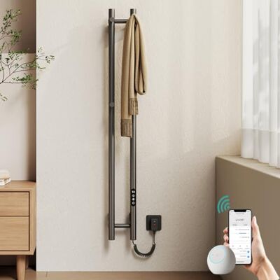EMKE Toallero eléctrico 1200 x 124 mm, Calentador de Toallas de diseño con Control de aplicación WiFi, radiador de baño con 4 Ganchos, 145 W, IP45, Gris EMKE Toallero eléctrico 1200 x 124 mm, Calentador de Toallas de diseño con Control de aplicación WiFi, radiador de baño con 4 Ganchos, 145 W, IP45, Gris