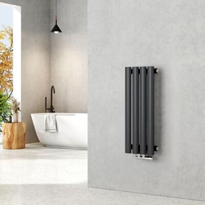 EMKE Radiador pequeño, 600 x 240 mm, ovalado, panel calefactor, conexión central, vertical, diseño, radiador de tubos, de una sola capa, antracita, 177 vatios EMKE Radiador pequeño, 600 x 240 mm, ovalado, panel calefactor, conexión central, vertical, diseño, radiador de tubos, de una sola capa, antracita, 177 vatios