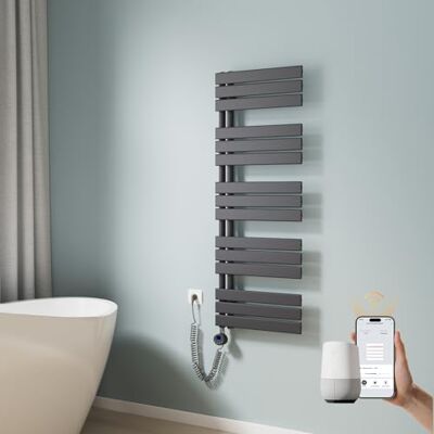 EMKE Toallero eléctrico con WiFi, 1320 x 500 mm, Plano, radiador de baño, toallero eléctrico, Calentador de Toallas con termostato y Varilla calefactora, 800 W, Antracita EMKE Toallero eléctrico con WiFi, 1320 x 500 mm, Plano, radiador de baño, toallero eléctrico, Calentador de Toallas con termostato y Varilla calefactora, 800 W, Antracita