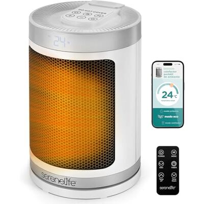 SereneLife Calefactor Eléctrico Cerámico PTC 1500W, Eficiencia Energetica, WiFi Via Aplicacion Movil, Termostato Digital, Control Remoto, Temporizador de 12 Horas SereneLife Calefactor Eléctrico Cerámico PTC 1500W, Eficiencia Energetica, WiFi Via Aplicacion Movil, Termostato Digital, Control Remoto, Temporizador de 12 Horas