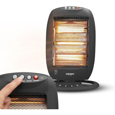 Avilia Calentador halógeno con 3 elementos independientes, 1200 W, 15 x 11 x 22 pulgadas, ideal para el calor del invierno, con protección de inclinación y protección contra sobrecalentamiento Avilia Calentador halógeno con 3 elementos independientes, 1200 W, 15 x 11 x 22 pulgadas, ideal para el calor del invierno, con protección de inclinación y protección contra sobrecalentamiento