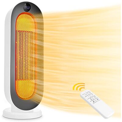 COOCHEER Calentador de ventilador de cerámica, 2000 W, 3 modos, termostato, temporizador de 12 horas, protección contra inclinaciones, 100° oscilante para hogar y oficina, pantalla pequeña COOCHEER Calentador de ventilador de cerámica, 2000 W, 3 modos, termostato, temporizador de 12 horas, protección contra inclinaciones, 100° oscilante para hogar y oficina, pantalla pequeña