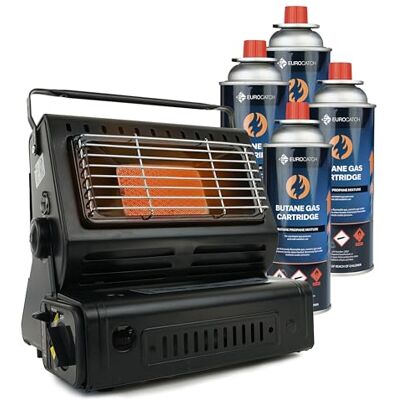 EUROCATCH Calefactor de gas Incl. 4 Bombonas de gas Estufa Calentador de patio Calentador Portátil Ajustable Butane EUROCATCH Calefactor de gas Incl. 4 Bombonas de gas Estufa Calentador de patio Calentador Portátil Ajustable Butane