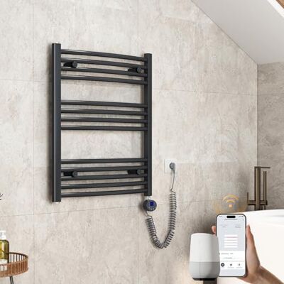 EMKE Radiador de baño eléctrico Curvado, 750 x 600 mm, WiFi Toallero eléctrico, Calentador de Toallas eléctrico, Toalla, radiador de baño con termostato y Barra de calefacción, 300 W, Antracita EMKE Radiador de baño eléctrico Curvado, 750 x 600 mm, WiFi Toallero eléctrico, Calentador de Toallas eléctrico, Toalla, radiador de baño con termostato y Barra de calefacción, 300 W, Antracita