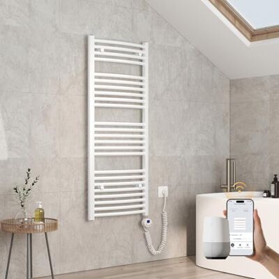 EMKE Radiador de baño eléctrico Curvado, 1200 x 500 mm, con WiFi, Calentador de Toallas eléctrico, Calentador de Toallas eléctrico, Toalla, radiador de baño con termostato y Varilla de calefacción EMKE Radiador de baño eléctrico Curvado, 1200 x 500 mm, con WiFi, Calentador de Toallas eléctrico, Calentador de Toallas eléctrico, Toalla, radiador de baño con termostato y Varilla de calefacción