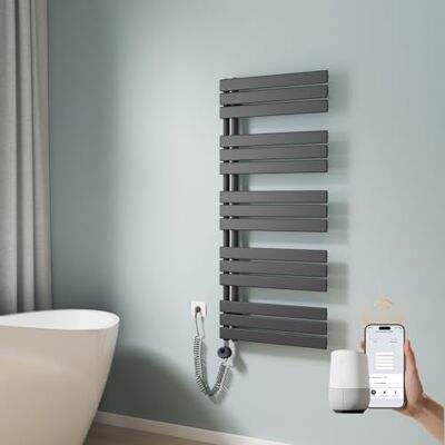 EMKE Toallero eléctrico con WiFi, 1320 x 600 mm, Plano, radiador de baño, toallero eléctrico, Calentador de Toallas con termostato y Varilla calefactora, 800 W, Antracita EMKE Toallero eléctrico con WiFi, 1320 x 600 mm, Plano, radiador de baño, toallero eléctrico, Calentador de Toallas con termostato y Varilla calefactora, 800 W, Antracita